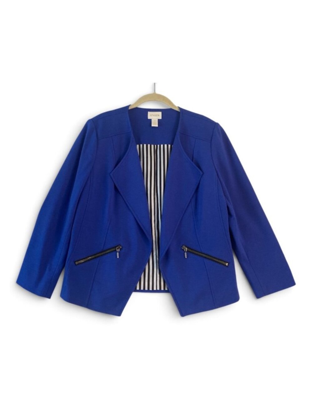 Chico’s Open Front Blazer Jacket Size 1(US 8 Med) Royal blue Lined